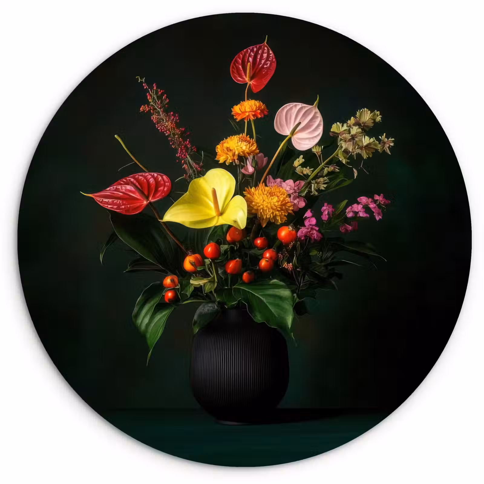 Muurcirkel - Bloemen - Vaas - Zwart — 1