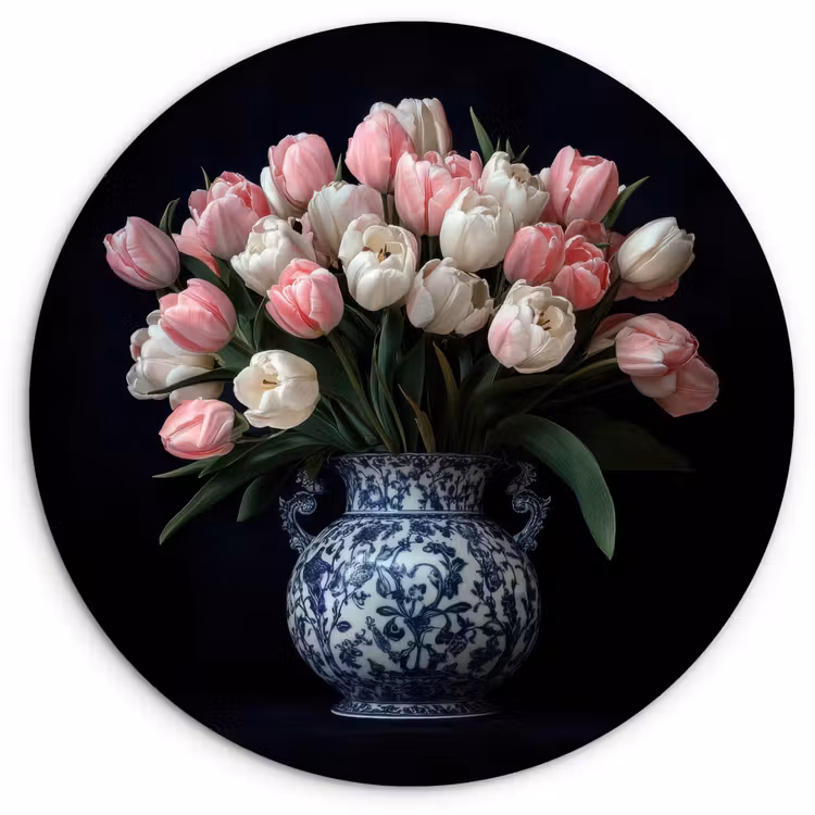 Muurcirkel - Bloemen - Roze - Tulpen - Vaas — 1