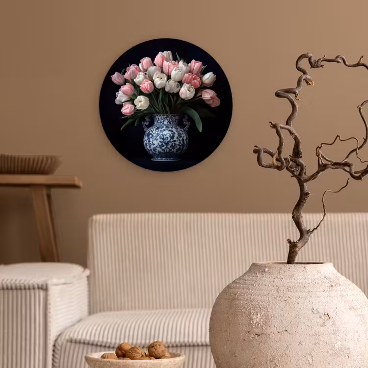 Muurcirkel - Bloemen - Roze - Tulpen - Vaas — 2