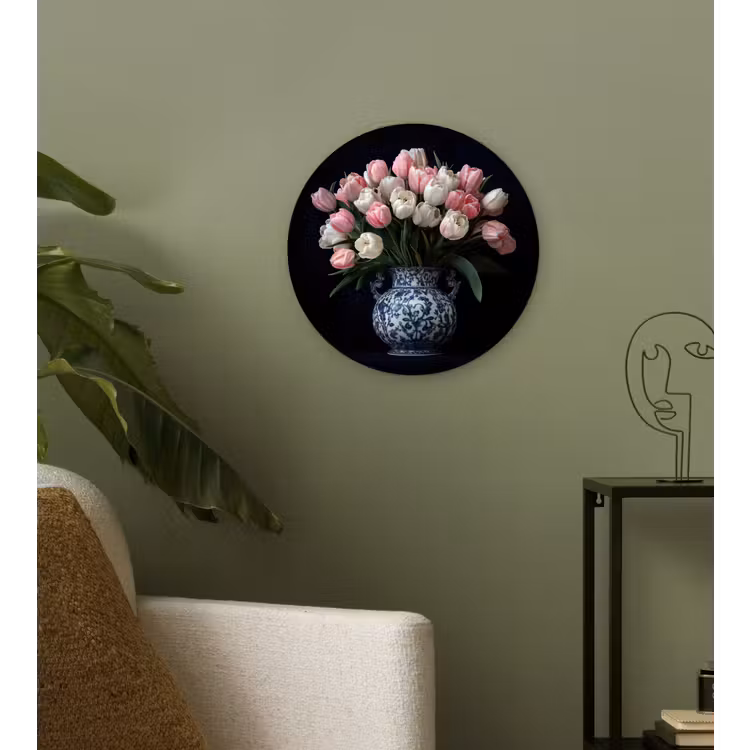Muurcirkel - Bloemen - Roze - Tulpen - Vaas — 3