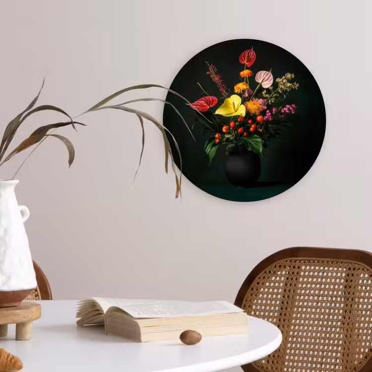 Muurcirkel - Bloemen - Vaas - Zwart — 4
