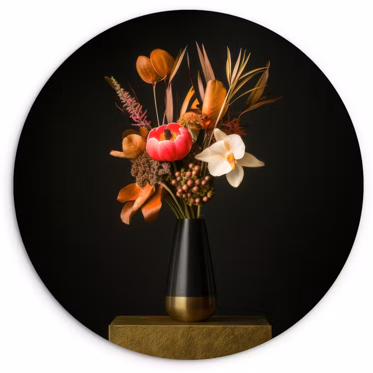 Muurcirkel - Boeket - Oranje - Gouden - vaas — 1