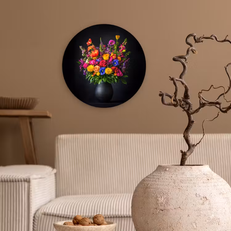 Muurcirkel - Felgekleurd - Bloemen - Vaas — 2
