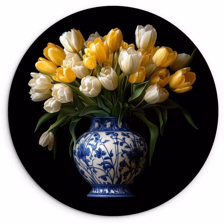 Muurcirkel - Geel - Tulpen - Vaas - Bloemen — 1