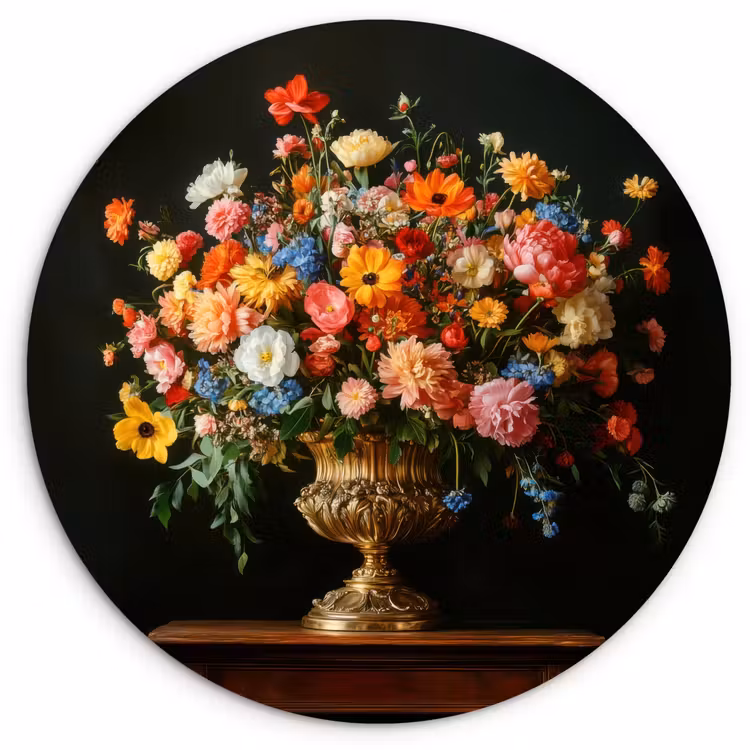 Muurcirkel - Goud - Bloemen - Kleuren - Vaas — 1