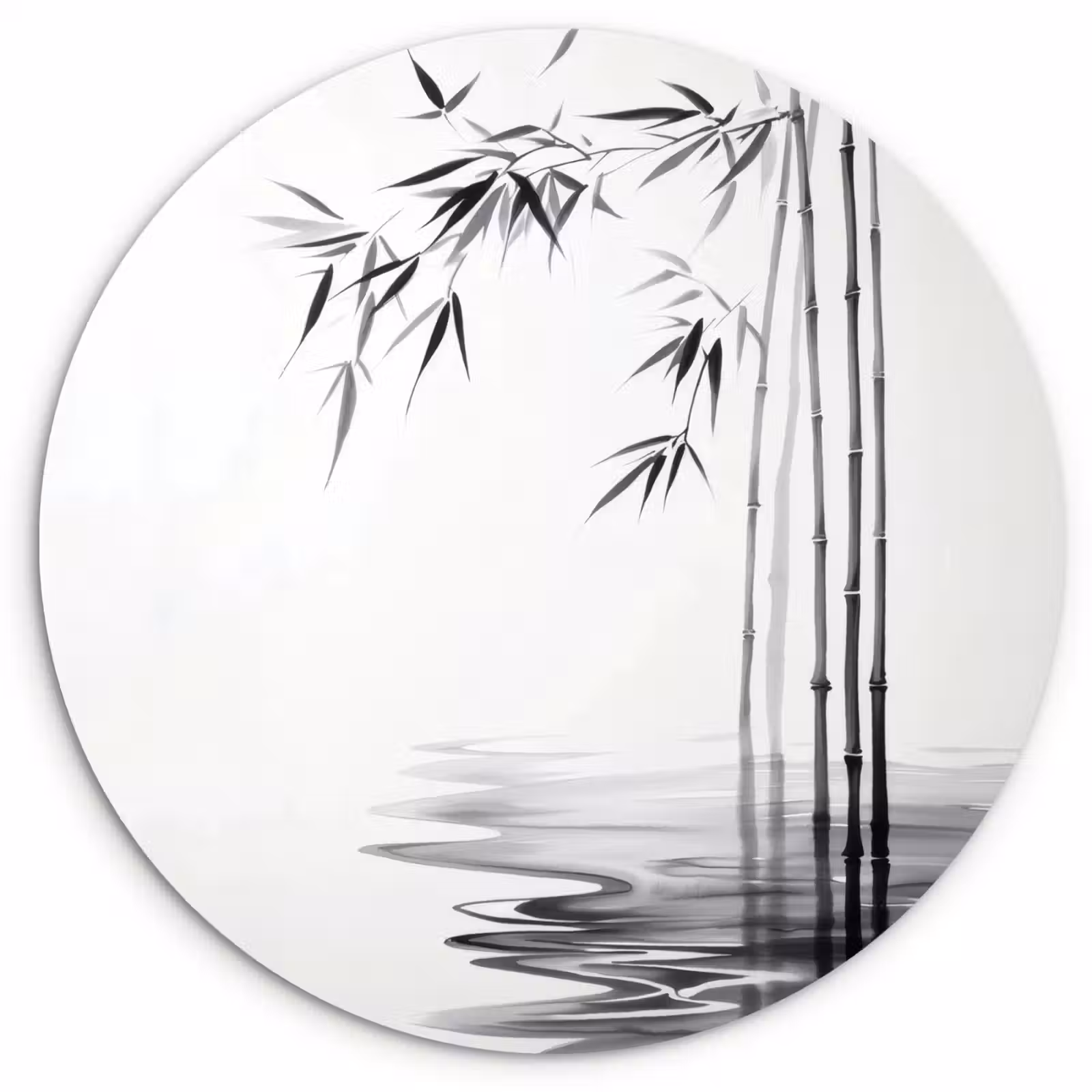 Muurcirkel - Bamboestammen - Water - Minimalistisch - Wit — 1