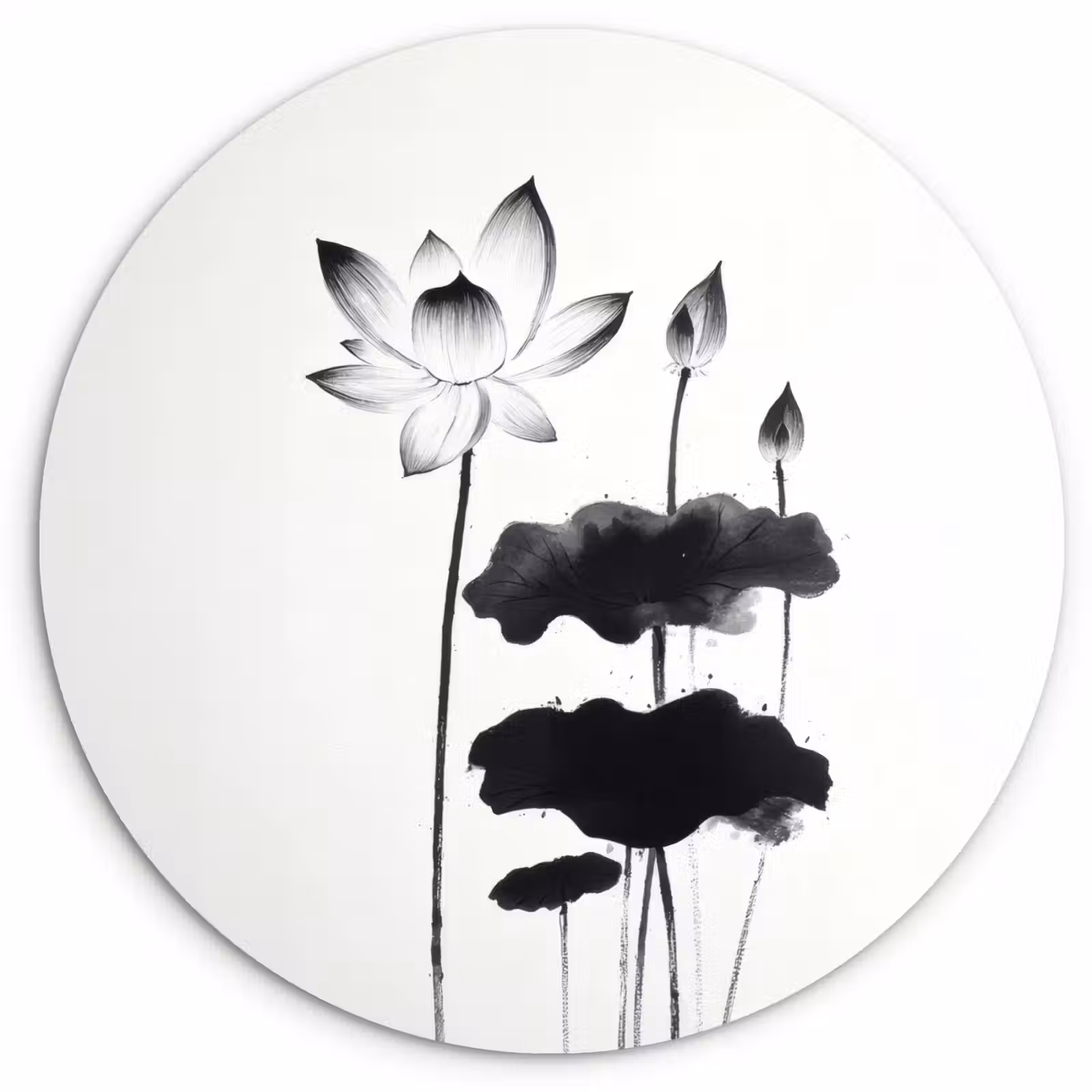 Muurcirkel - Bladeren - Zwart - Lotusbloem - Minimalitisch — 1