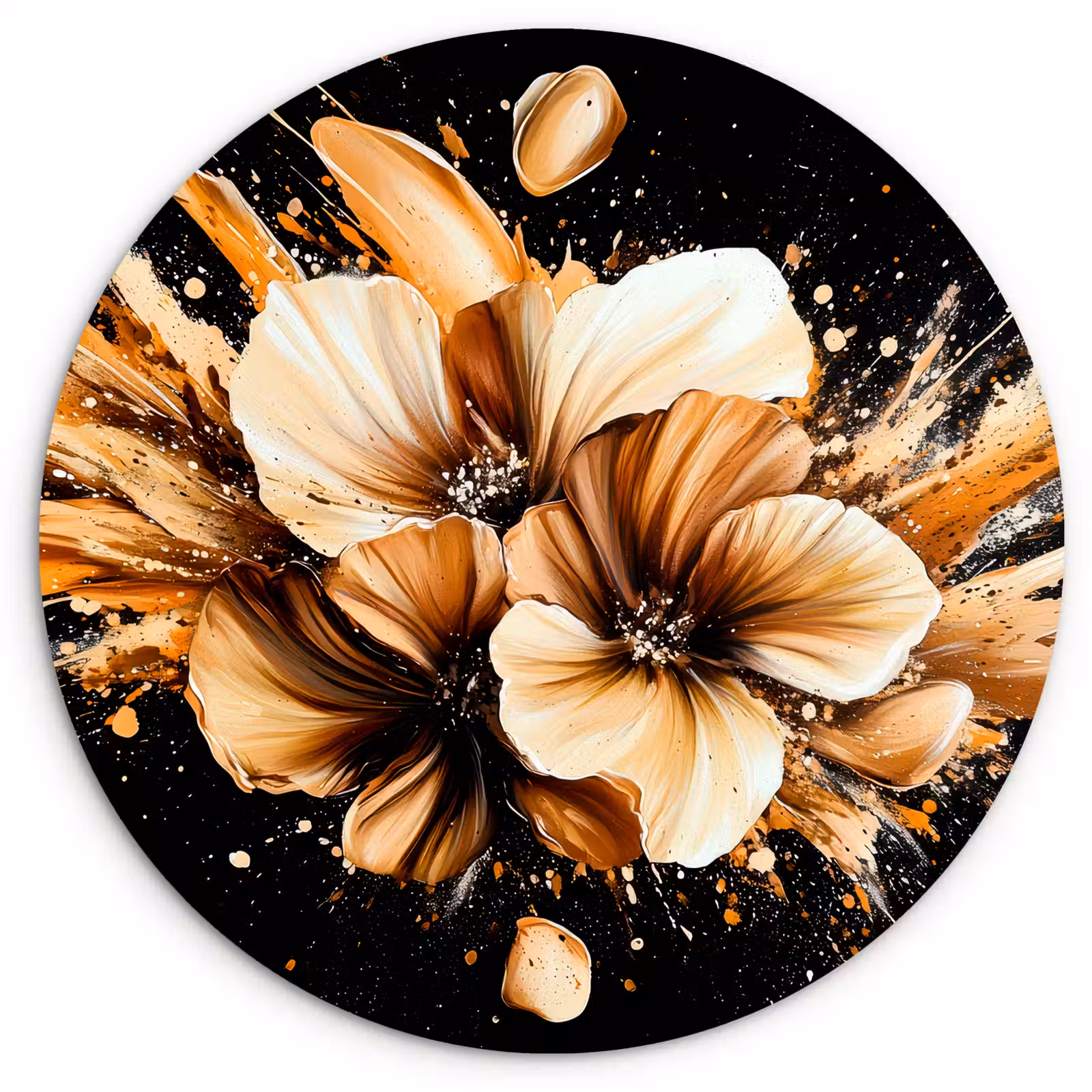 Muurcirkel - Bloemen - Goud - Graffiti - Zwart - Abstract — 1