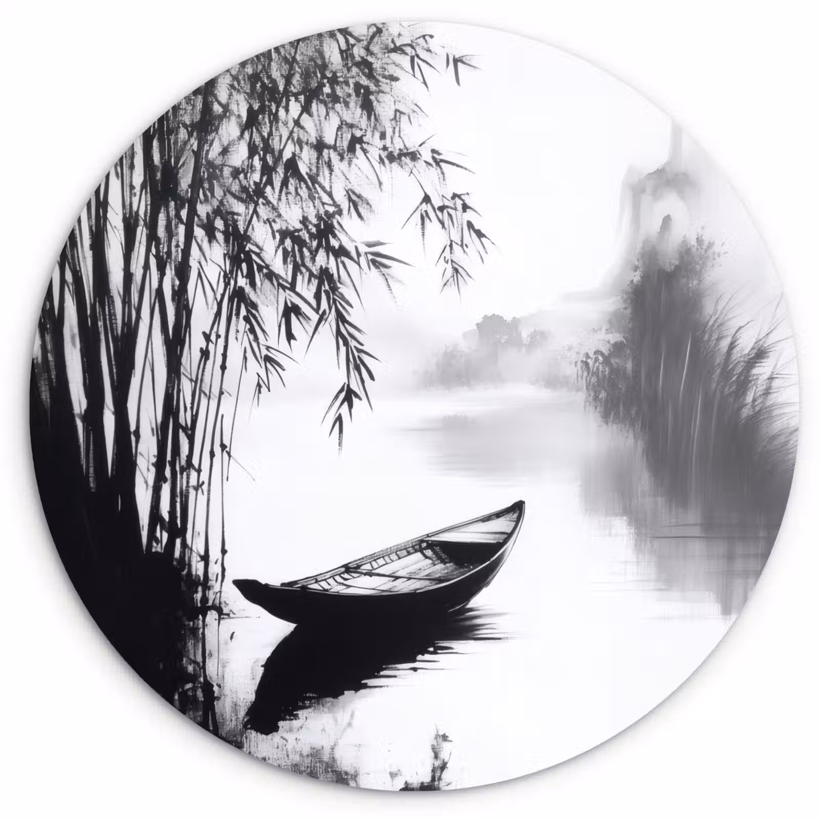 Muurcirkel - Boot - Rivier - Bamboe - Wit — 1