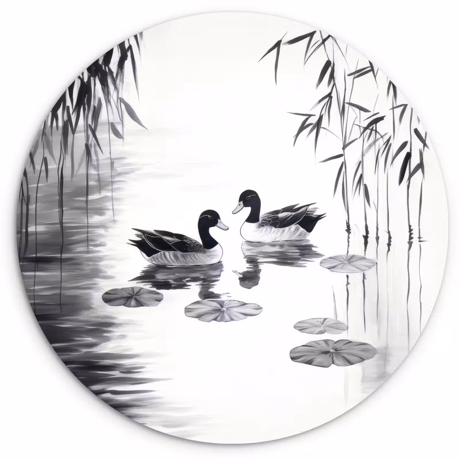 Muurcirkel - Eenden - Waterlelies - Riet - Zwart — 1