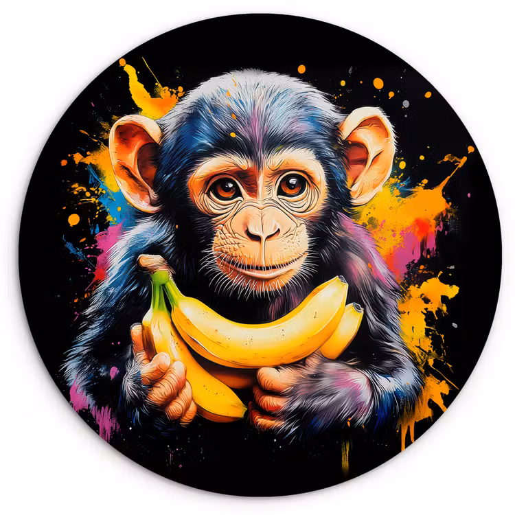 Muurcirkel - Aap - Graffiti - Kleurrijk - Bananen - Modern — 1