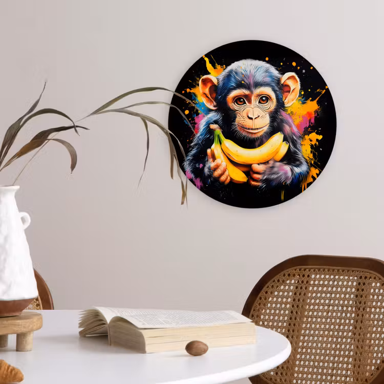 Muurcirkel - Aap - Graffiti - Kleurrijk - Bananen - Modern — 4