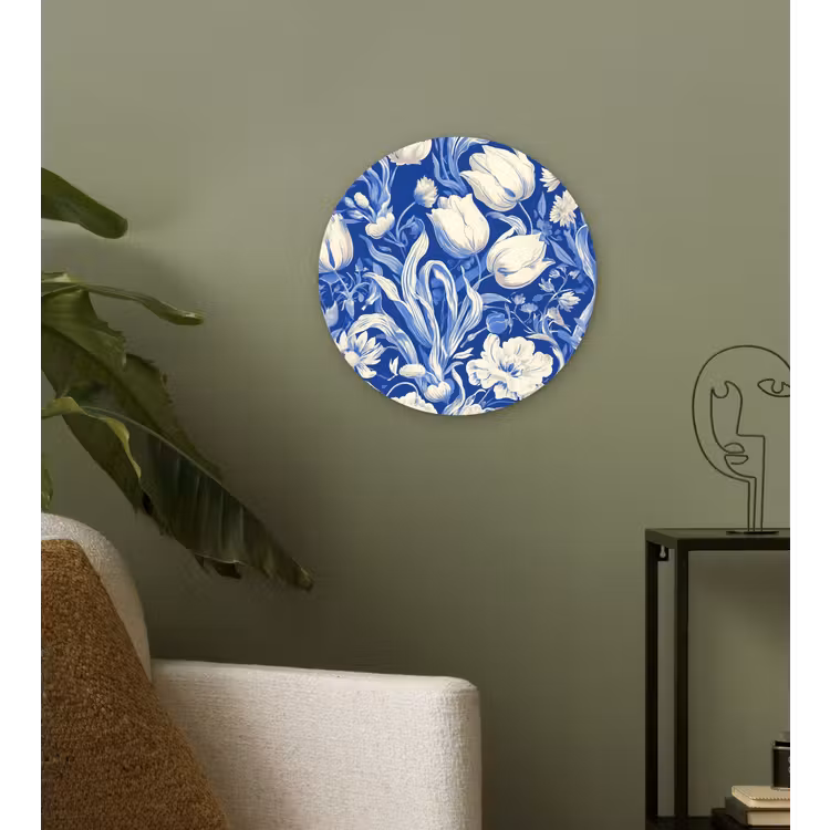 Muurcirkel - Bloemen - Delfts Blauw - Patroon - Tulp — 3