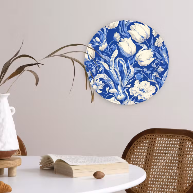 Muurcirkel - Bloemen - Delfts Blauw - Patroon - Tulp — 4