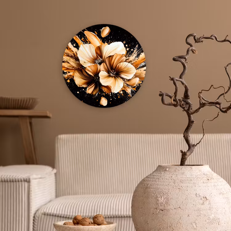 Muurcirkel - Bloemen - Goud - Graffiti - Zwart - Abstract — 2
