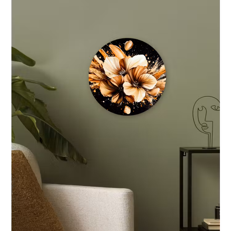 Muurcirkel - Bloemen - Goud - Graffiti - Zwart - Abstract — 3