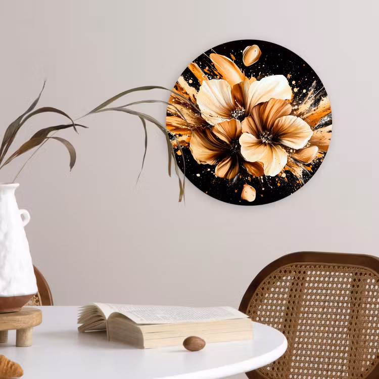 Muurcirkel - Bloemen - Goud - Graffiti - Zwart - Abstract — 4