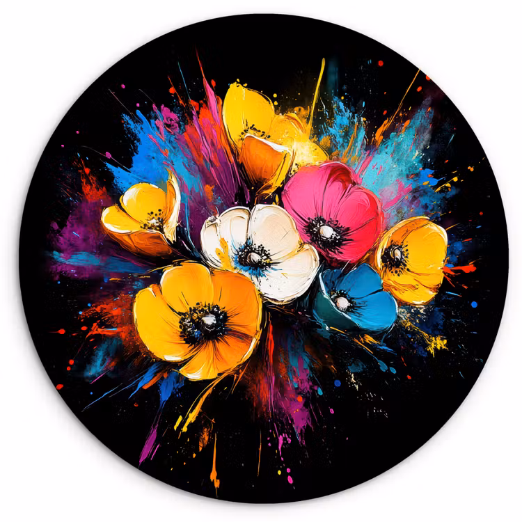 Muurcirkel - Bloemen - Kleurrijk - Graffiti - Modern - Boeket — 1