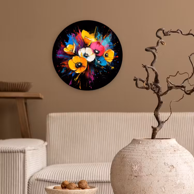 Muurcirkel - Bloemen - Kleurrijk - Graffiti - Modern - Boeket — 2