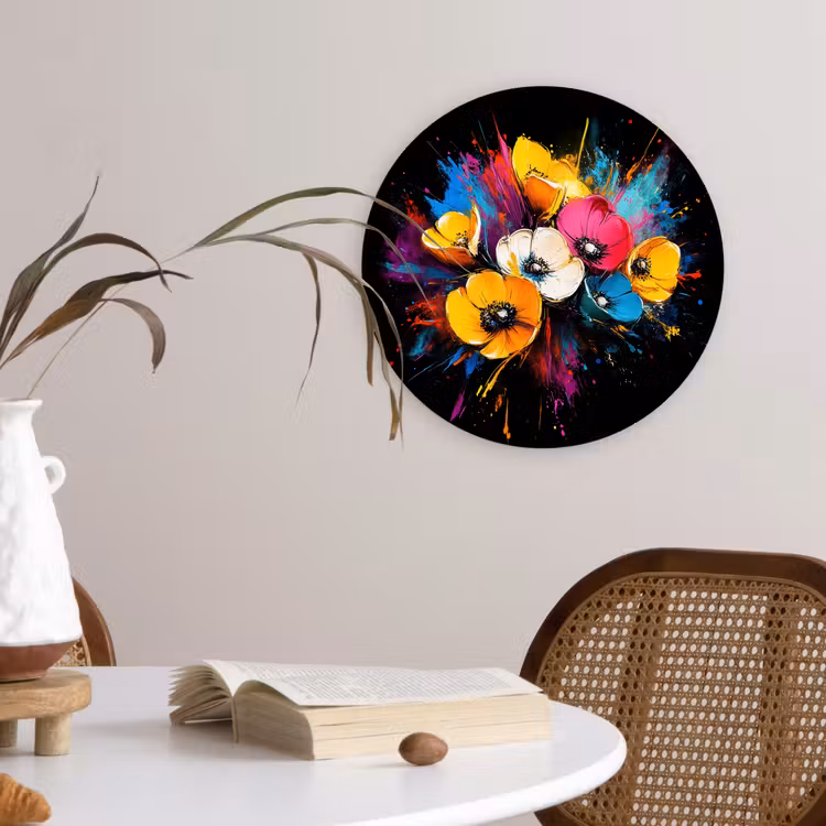 Muurcirkel - Bloemen - Kleurrijk - Graffiti - Modern - Boeket — 4