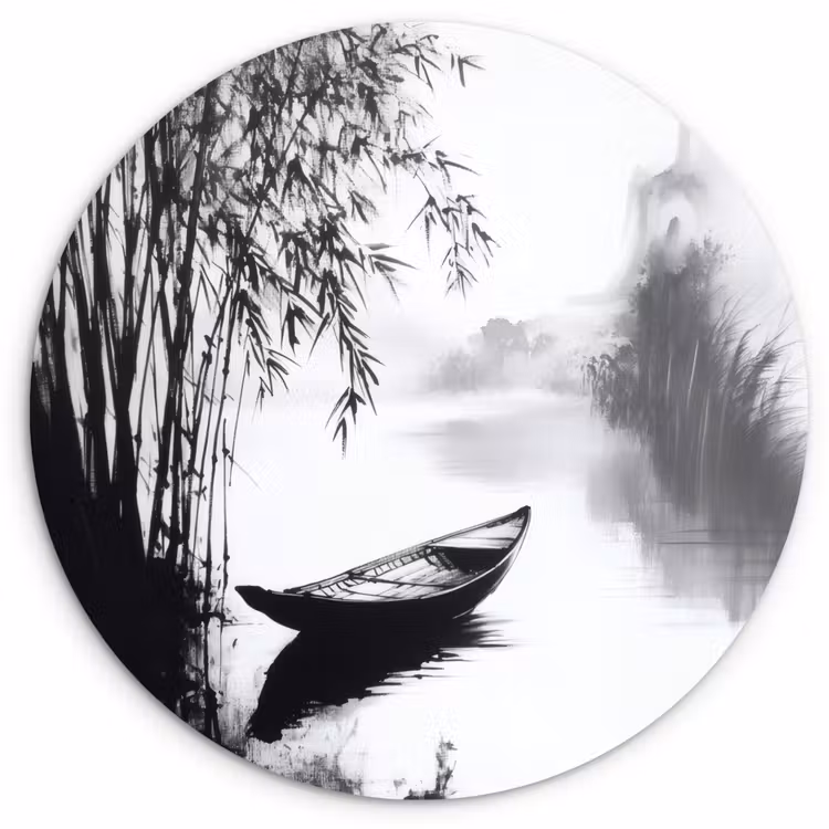Muurcirkel - Boot - Rivier - Bamboe - Wit — 1