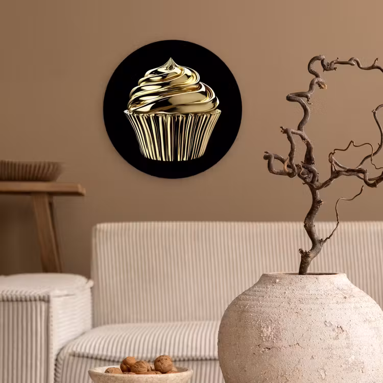 Muurcirkel - Cupcake - Eten - Goud - Zwart — 2