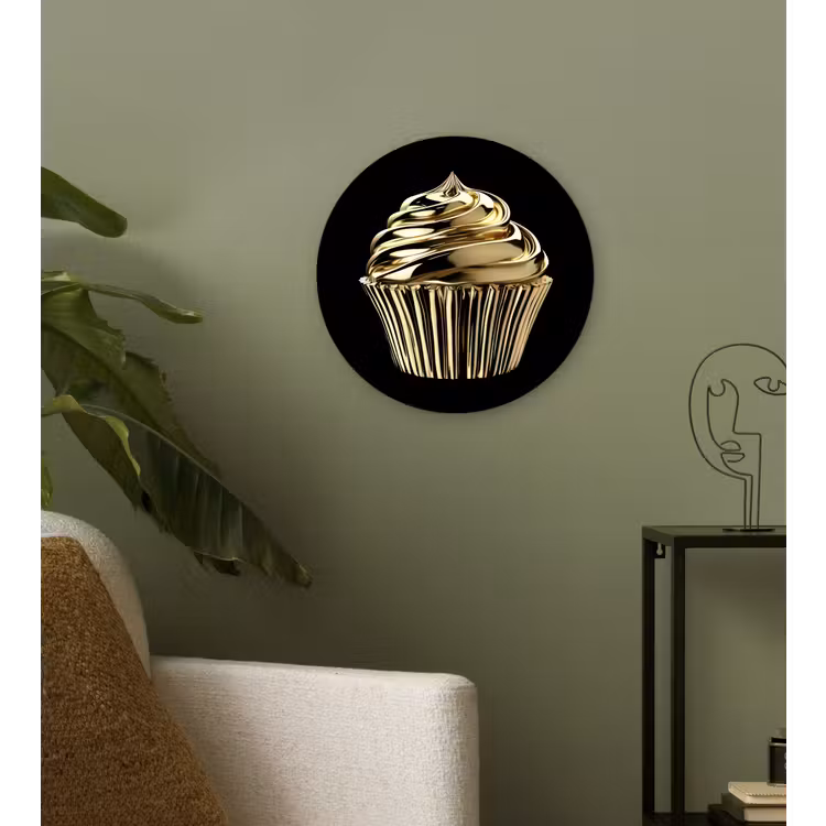 Muurcirkel - Cupcake - Eten - Goud - Zwart — 3