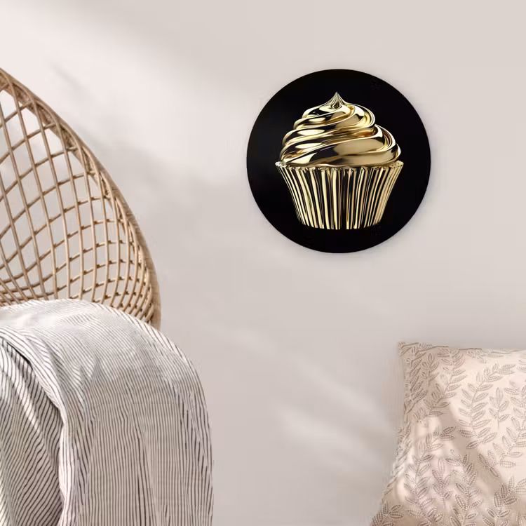 Muurcirkel - Cupcake - Eten - Goud - Zwart — 5