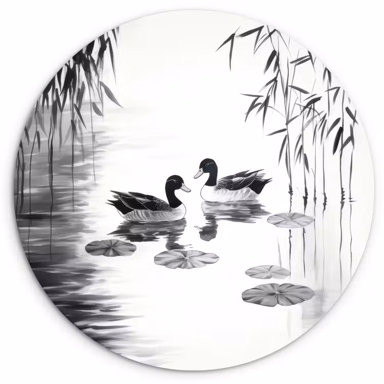 Muurcirkel - Eenden - Waterlelies - Riet - Zwart — 1