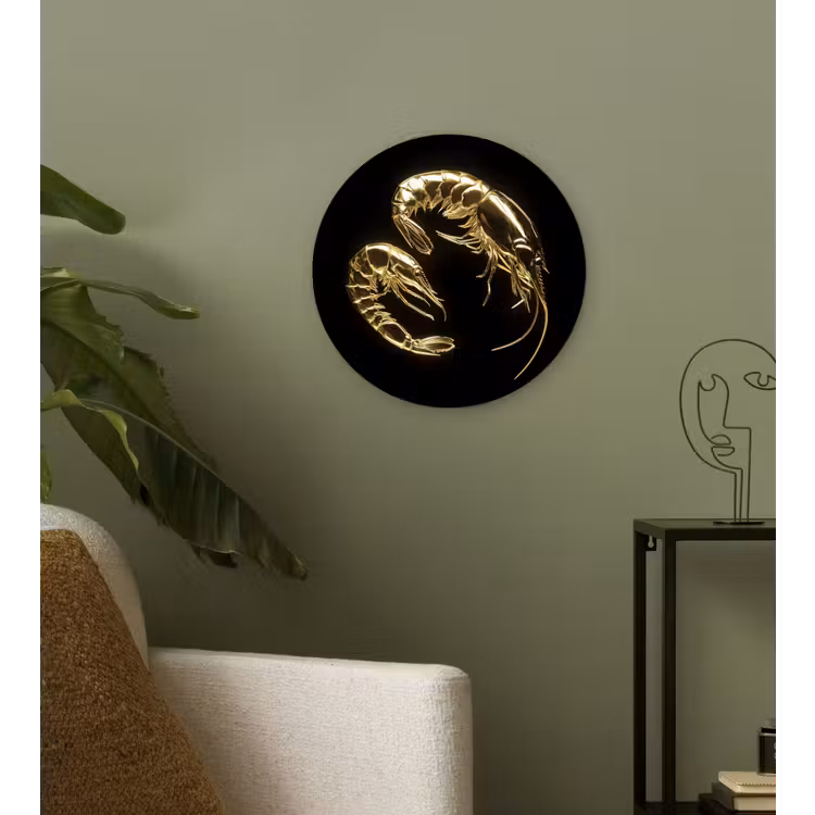 Muurcirkel - Garnalen - Zwart - Goud - Dieren — 3