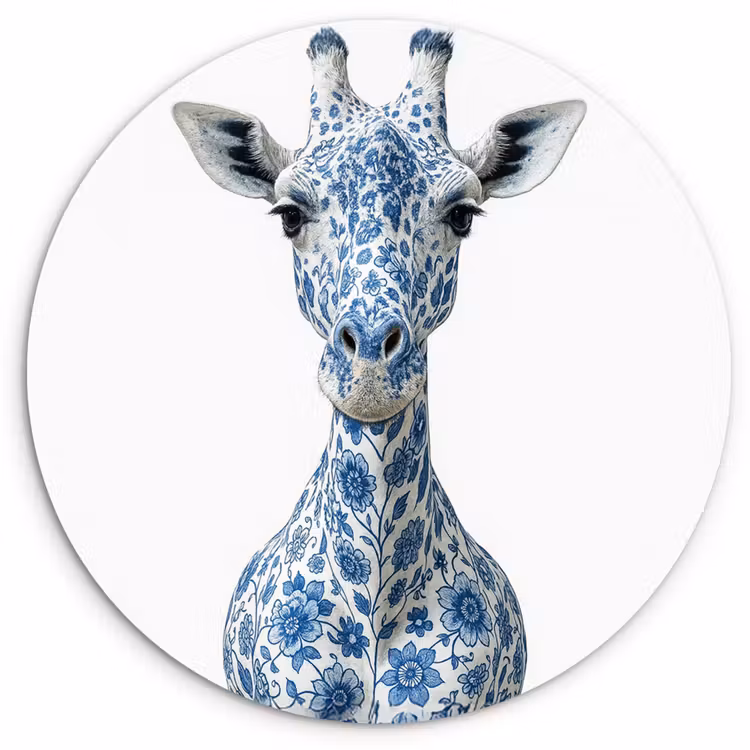 Muurcirkel - Giraffe - Delfts blauw - Dieren - Minimalistisch — 1