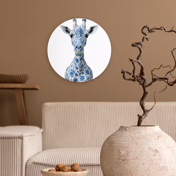 Muurcirkel - Giraffe - Delfts blauw - Dieren - Minimalistisch — 2