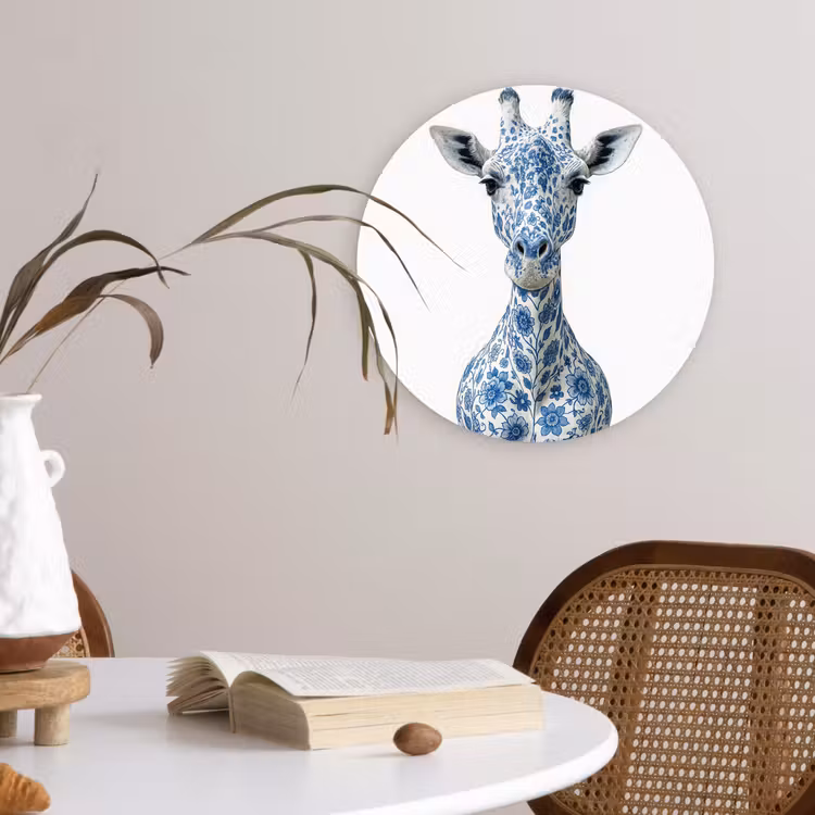 Muurcirkel - Giraffe - Delfts blauw - Dieren - Minimalistisch — 4