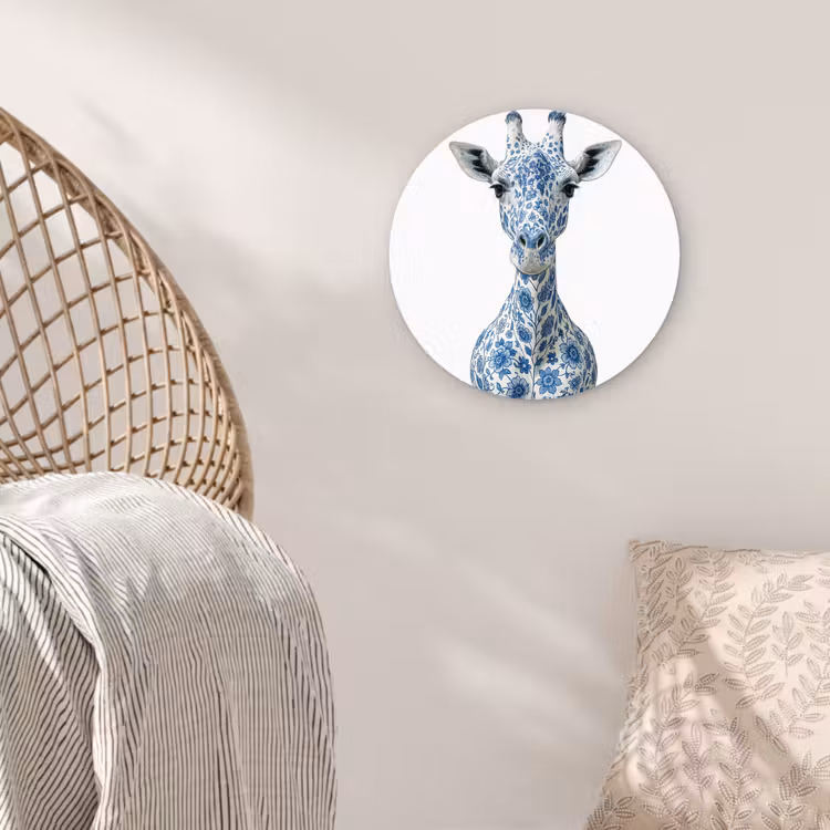 Muurcirkel - Giraffe - Delfts blauw - Dieren - Minimalistisch — 5