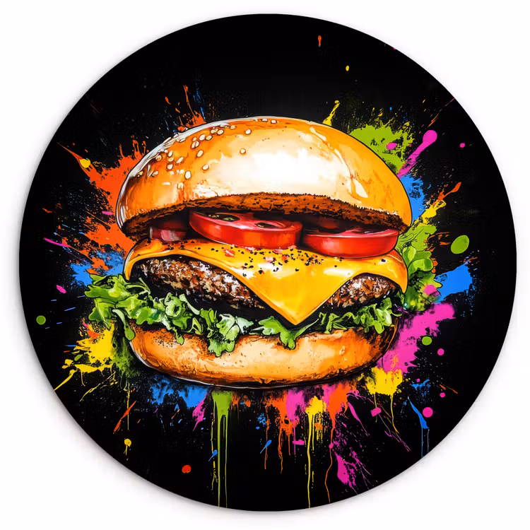 Muurcirkel - Hamburger - Graffiti - Verf - Kleurrijk - Eten - Abstract — 1