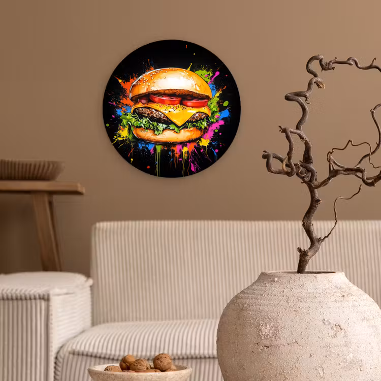Muurcirkel - Hamburger - Graffiti - Verf - Kleurrijk - Eten - Abstract — 2