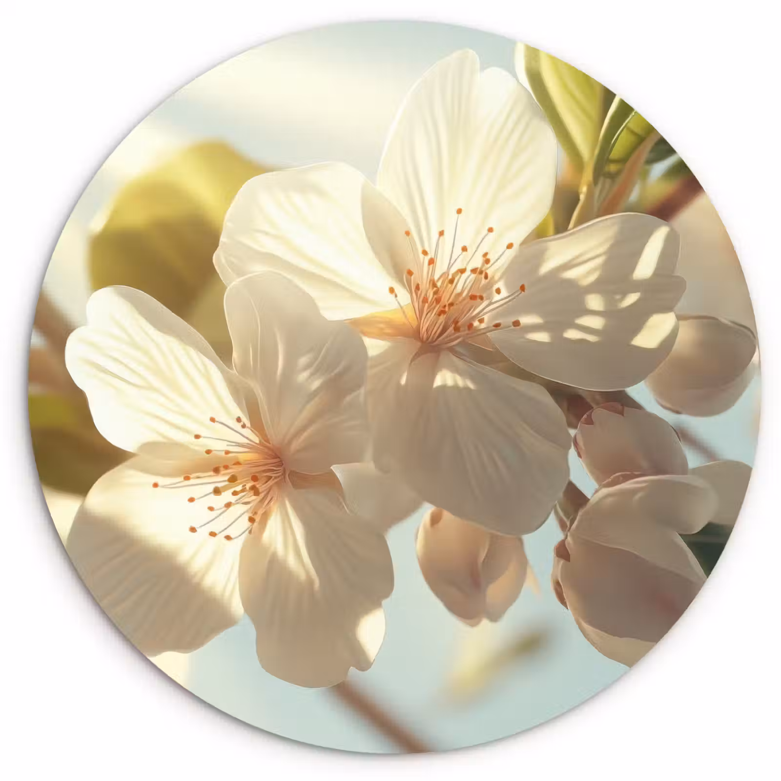 Muurcirkel - Bloesems - Wit - Zonnestralen - Bloemblaadjes — 1