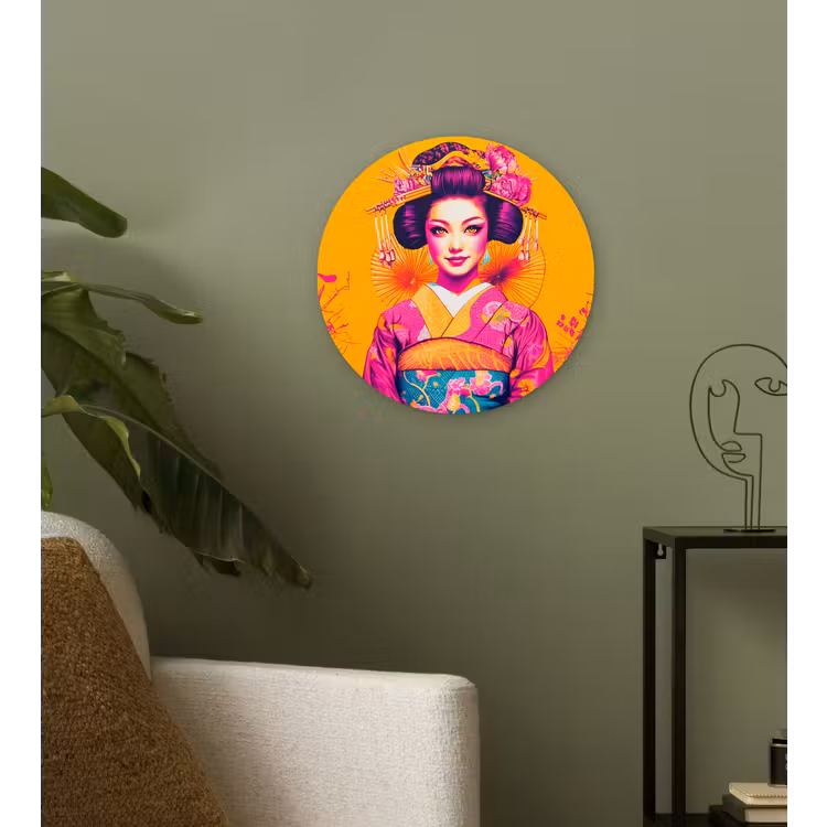Muurcirkel - Bloemen - Vrouw - Kimono - Roze — 3