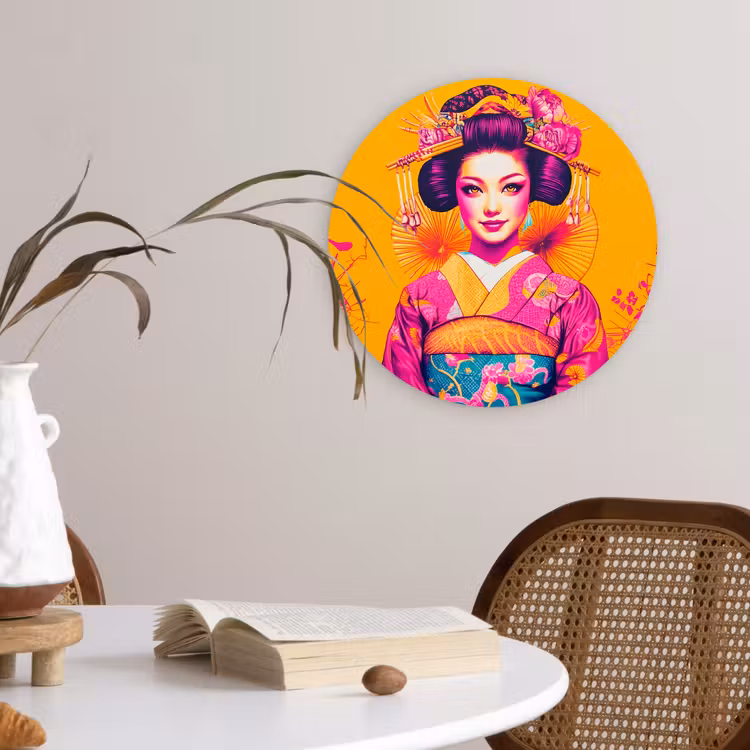 Muurcirkel - Bloemen - Vrouw - Kimono - Roze — 4