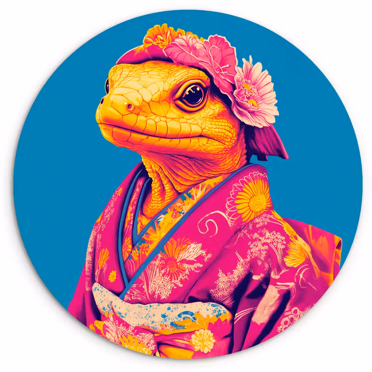 Muurcirkel - Bloemenkrans - Hagedis - Kimono - Paars — 1
