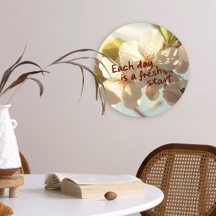 Muurcirkel - Bloesems - Zonlicht - Quote - Wit — 4