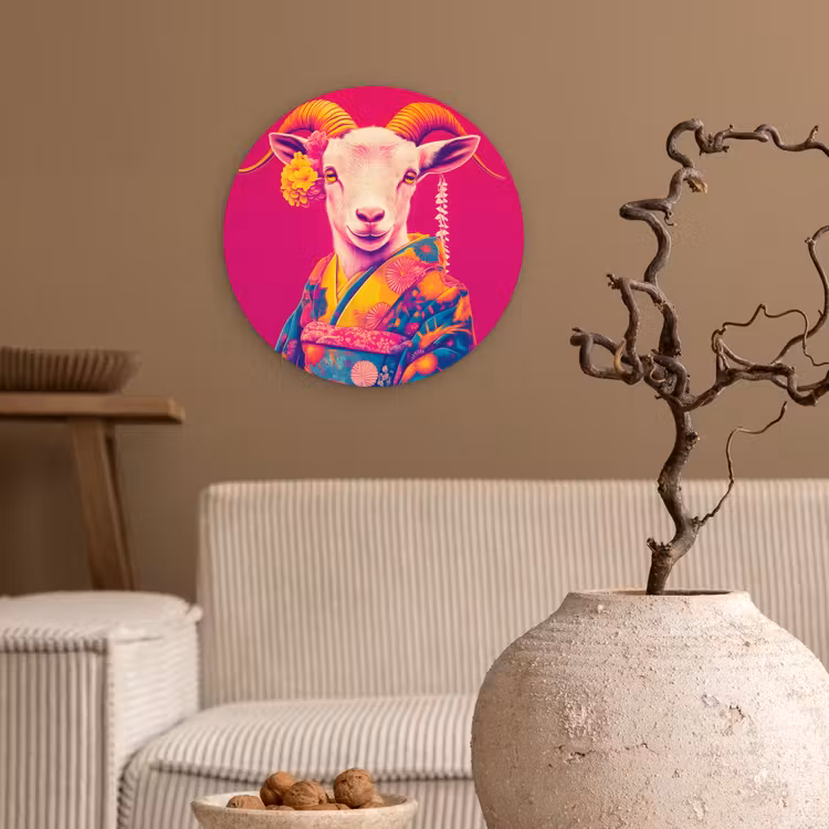 Muurcirkel - Geit - Hoorns - Kimono - Kleurrijk — 2