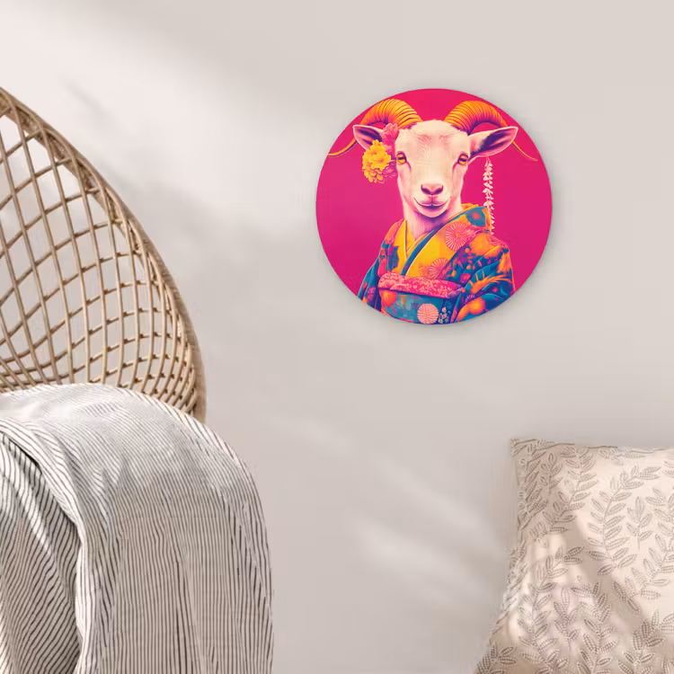 Muurcirkel - Geit - Hoorns - Kimono - Kleurrijk — 5