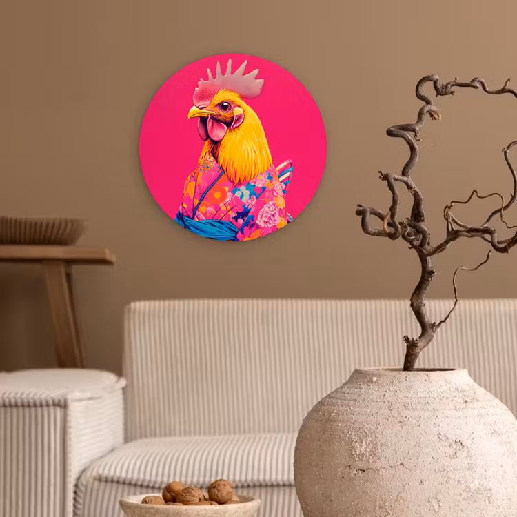 Muurcirkel - Haan - Kleurrijk - Kimono - Roze — 2