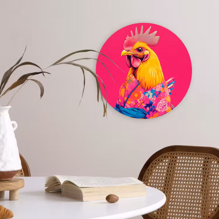 Muurcirkel - Haan - Kleurrijk - Kimono - Roze — 4