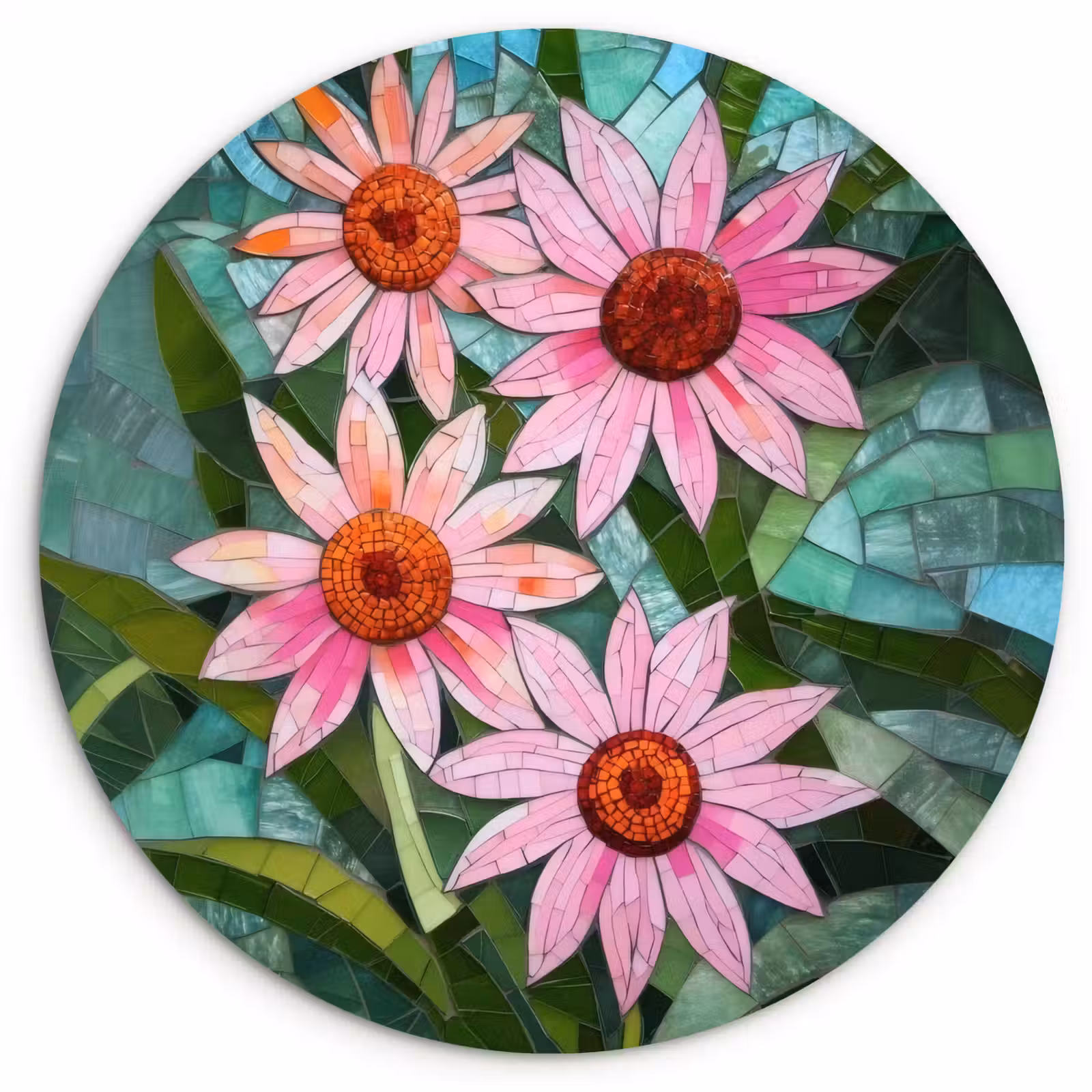 Muurcirkel - Bloemen - Roze - Glasmozaïek — 1