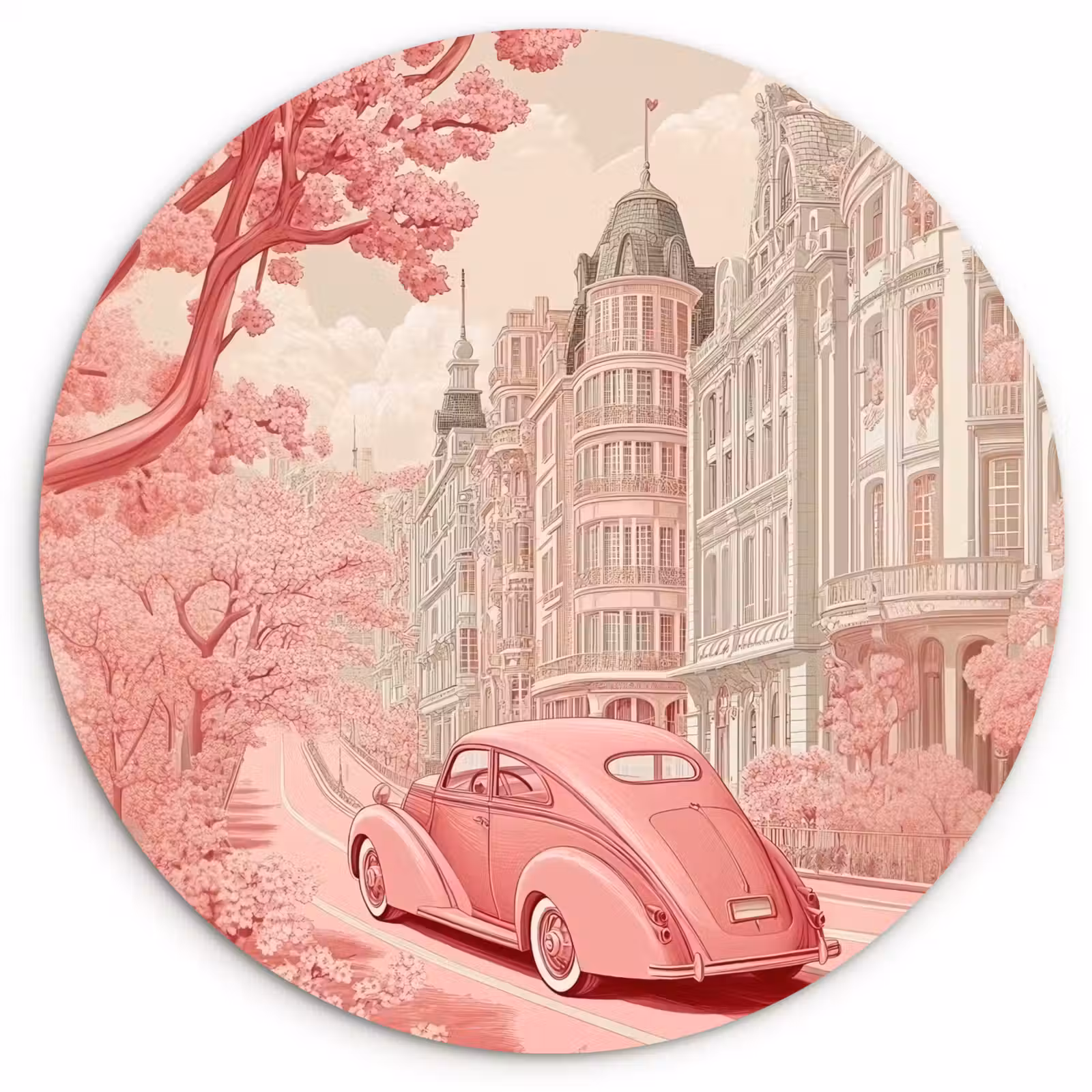 Muurcirkel - City - Car - Pink — 1