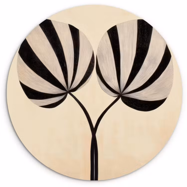 Muurcirkel - Bladeren - Gestreept - Stengel - Beige — 1