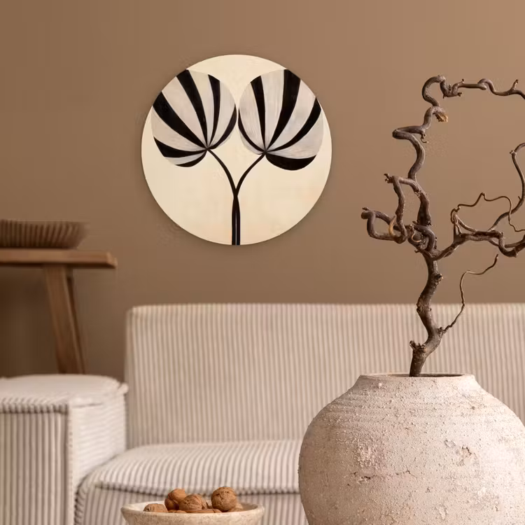 Muurcirkel - Bladeren - Gestreept - Stengel - Beige — 2
