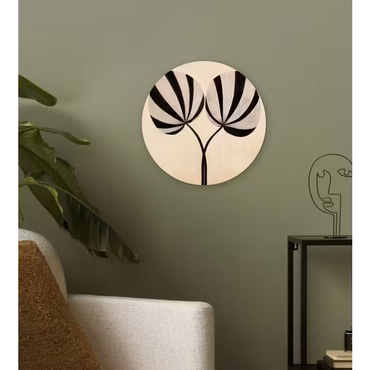 Muurcirkel - Bladeren - Gestreept - Stengel - Beige — 3